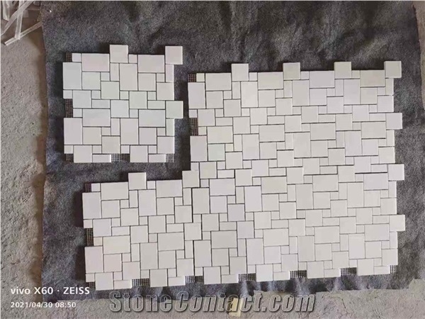 Thassos White Marble Mini-Versailles Pattern Mosaic