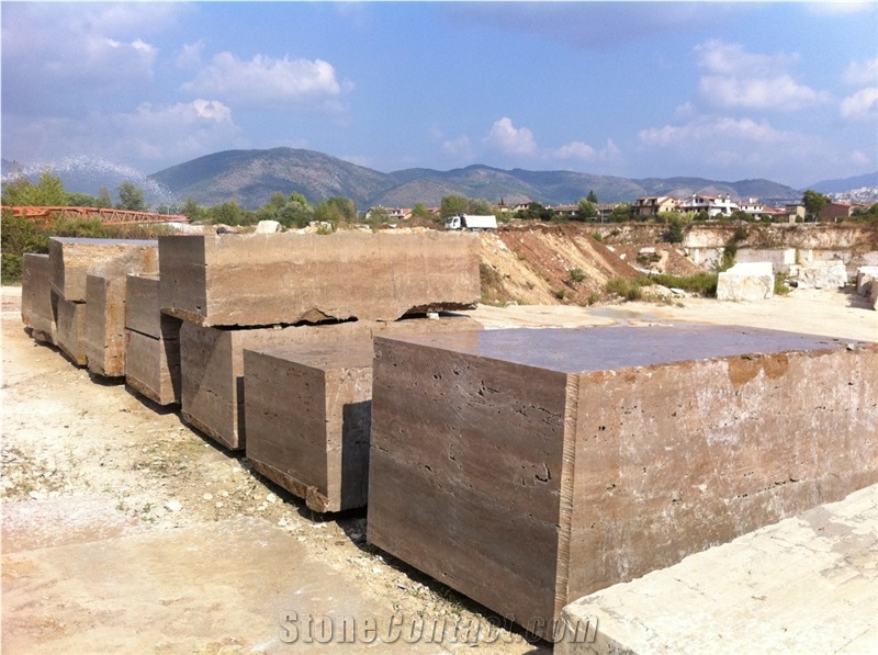 Roman Travertine Noce Blocks, Travertino Romano Noce Blocks