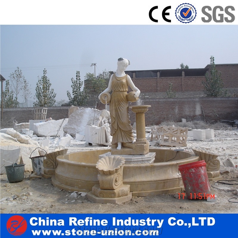 Beige Limestone Hand Carving Sculptured Water Fountains