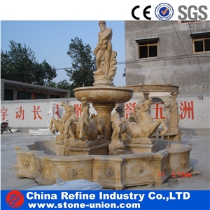 Beige Limestone Hand Carving Sculptured Water Fountains
