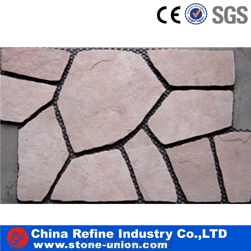 China Pink Sandstone Paving Stone Tiles,Irregular Flagstone
