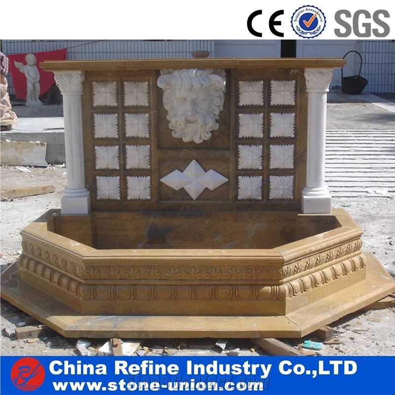 Chinese Yellow Limestone Statue Wall Mounted Water Features