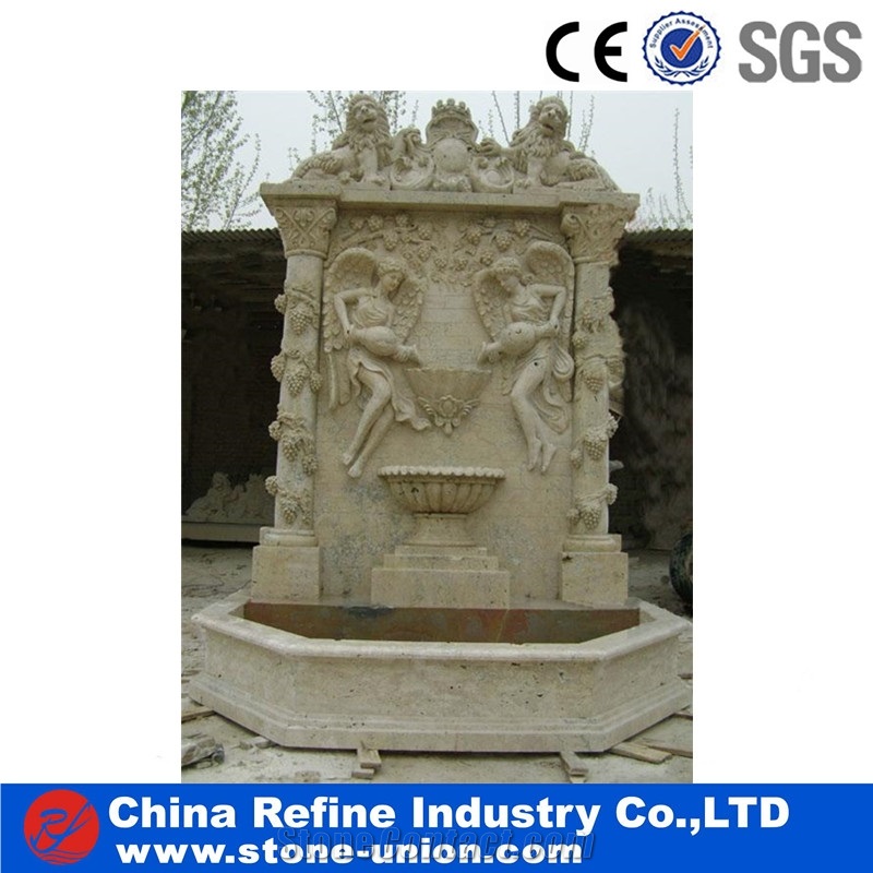 Chinese Yellow Limestone Statue Wall Mounted Water Features