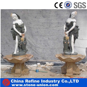 Cute Girl Children Hand Carving Water Feature Fountains
