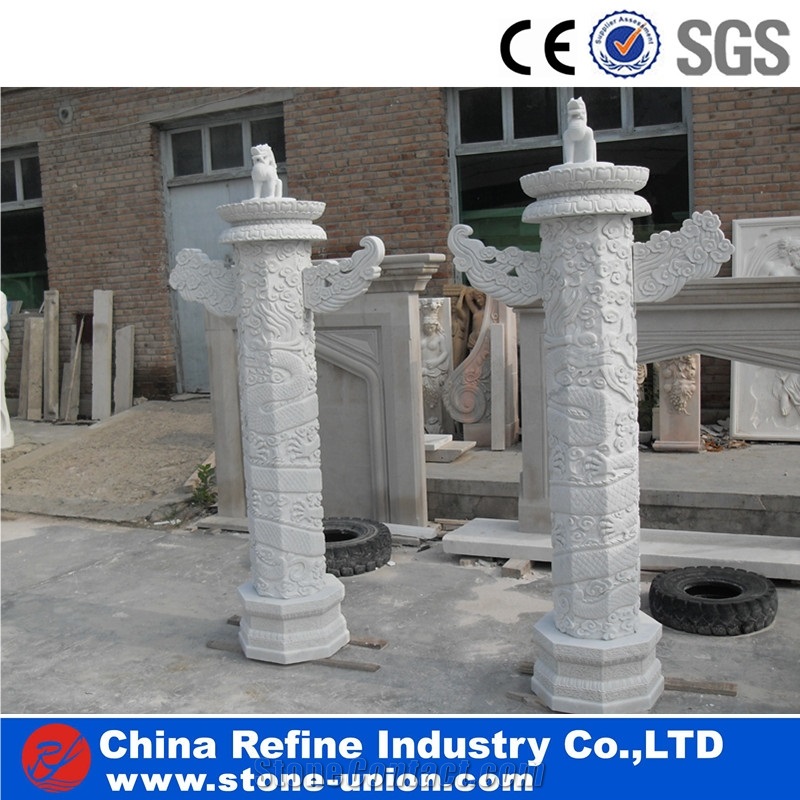 Hand Carved Sculptured Pure White Marble Rome Columns