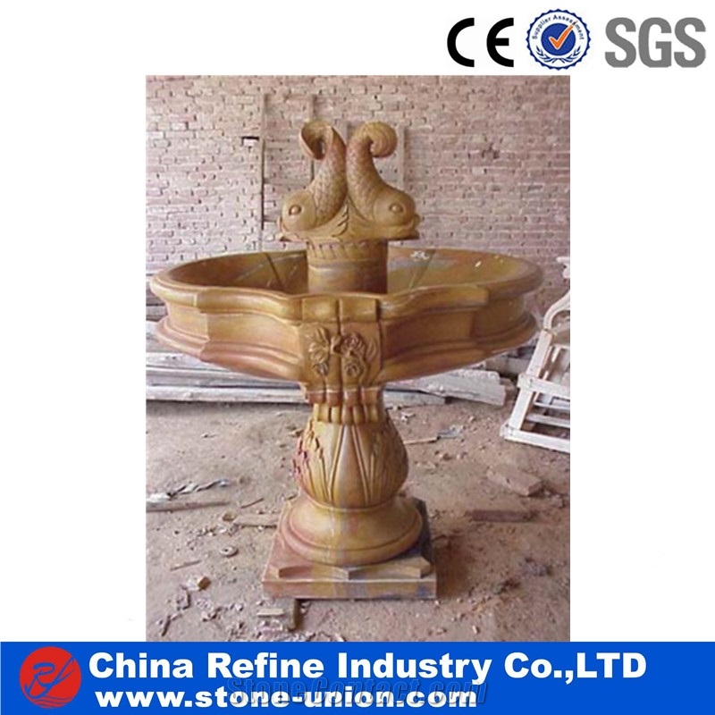 Henan Yellow Limestone Fish Sculpture Hand Carving Fountains
