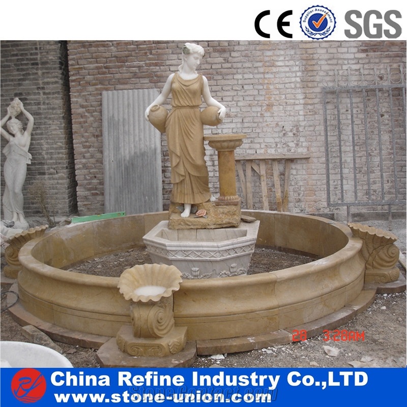 Henan Yellow Limestone Fish Sculpture Hand Carving Fountains