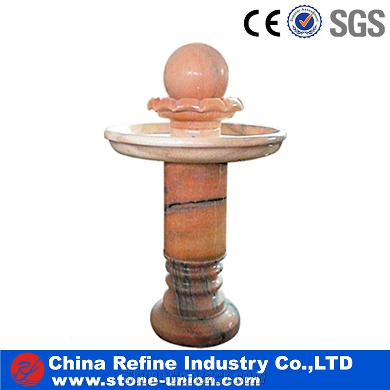 Multi Color Red Granite Ball And Onyx Base Garden Fountains