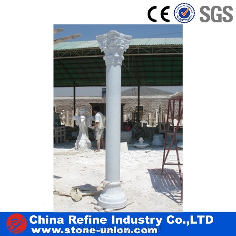 Pure White Marble Big Columns,Carving Marble Stone Pillars