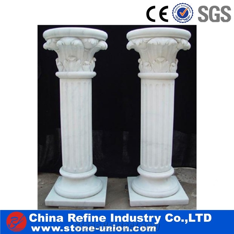 Pure White Marble Columns,Hand Carved Marble Columns