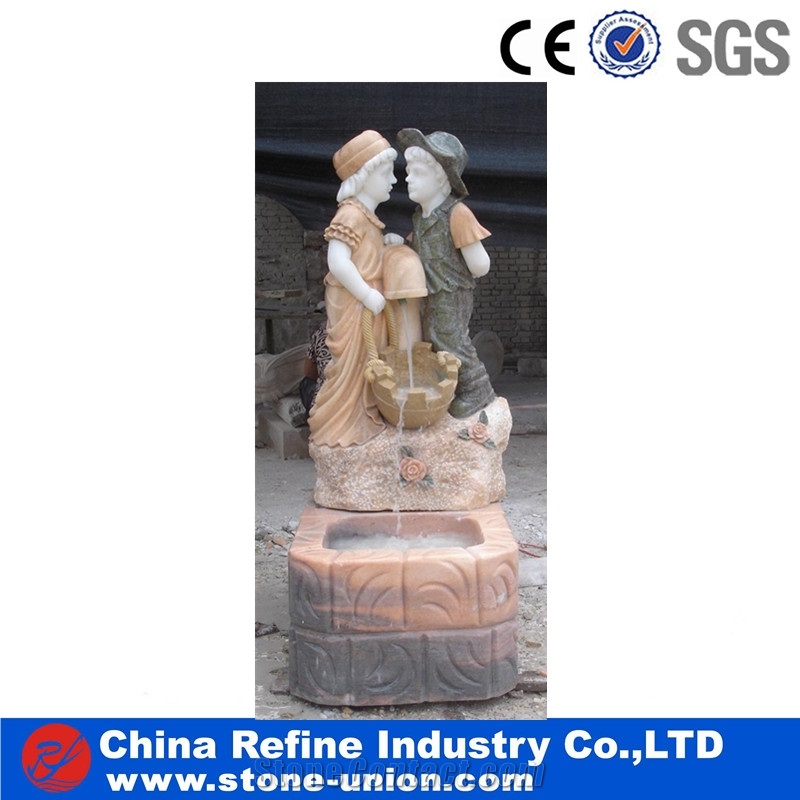Pure White Marble Hand Carving Girl Statues Fountains