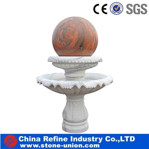 Red Fountains Rolling Balls, Carving Garden Marble Fountains