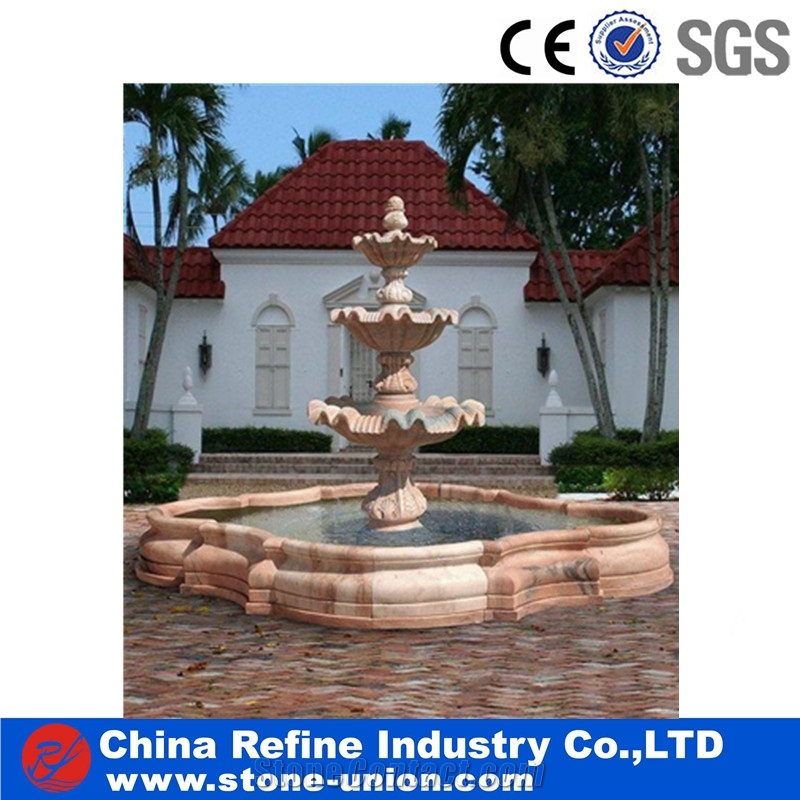 Sunset Red Polished And High Quality Marble Fountains