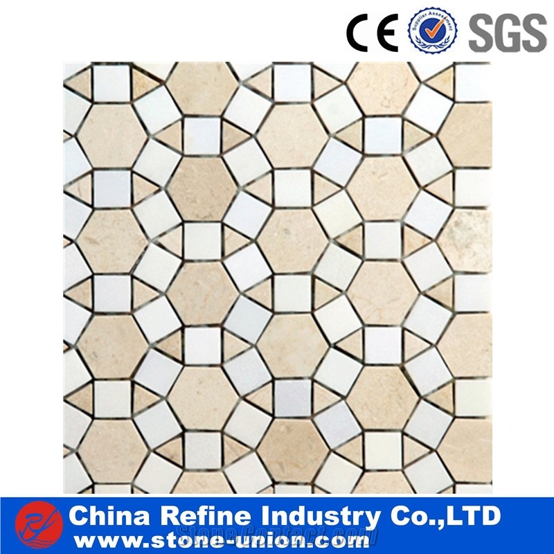 White Marble Customized Mosaic, Marble Hexagon Mosaic Design