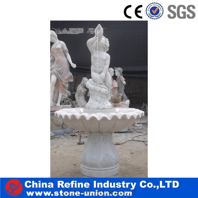 White Marble Rolling Sphere Fountains with Statues