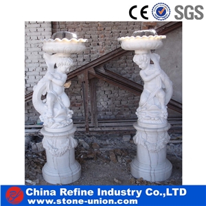 White Marble Rolling Sphere Fountains with Statues