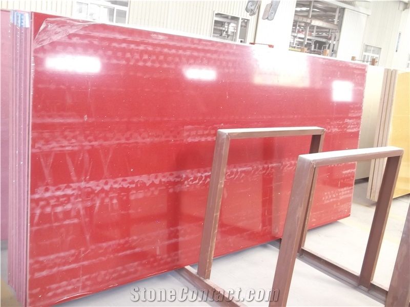 Red Quartz Artificial Stone Slab Tiles for Countertops