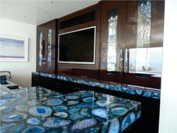 Blue Agate Tile for Kitchen Countertop Bar Table
