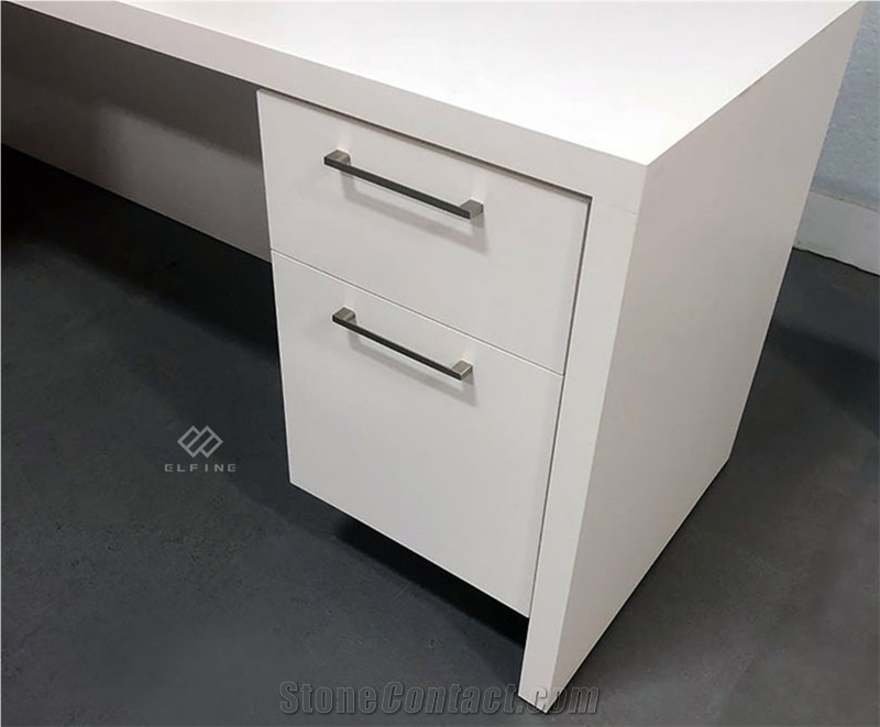 High Glossy White Artificial Marble Office Reception Desk Design