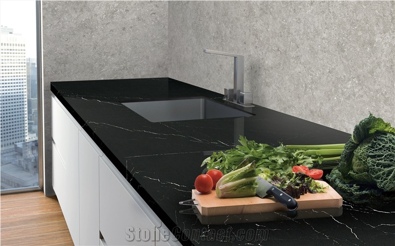 Calacatta Black Quartz with Marble Veins Kitchen Countertop
