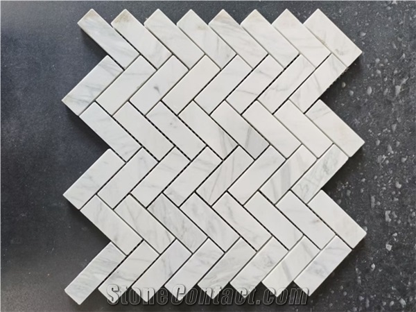 White Marble Herringbone Mosaic For Kitchen;Bathroom;Wall