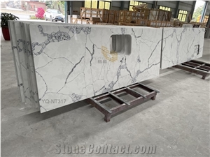 Custom Calacatta White Quartz Commercial Countertops For Sale NT317