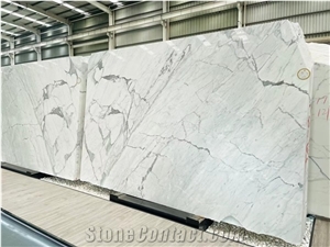 White Marble Calacatta Carrara Stone Polished Slab Wall Tile