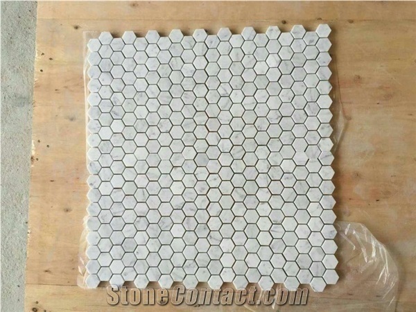 White Marble Pattern Mosaic Polished Kitchen Backsplash Tile