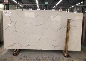 White Quartz Calacatta Carrara Marble Stone Kitchen Slab