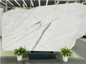 White Stone Marble Calacatta Carrara Polished Slab Tile