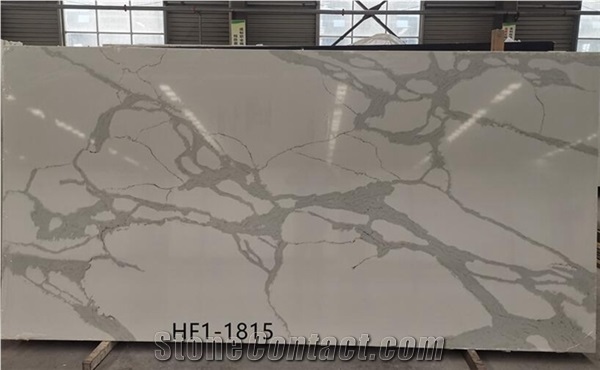 White Quartz Slabs With Marble Look Calacatta Carrara