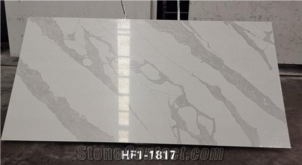White Quartz Slabs With Marble Look Calacatta Carrara