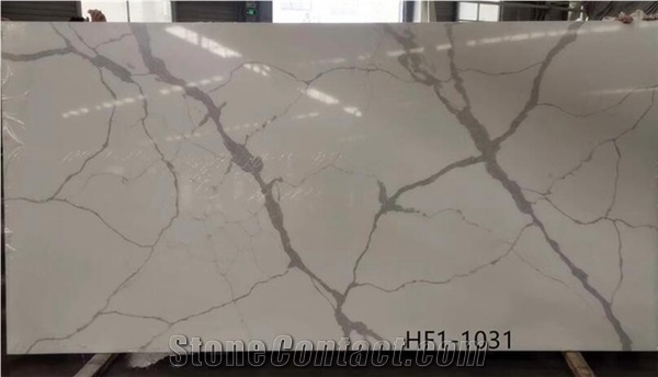 White Stone Quartz Calacatta Carrara Bathroom Slab Tile