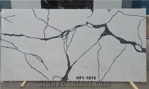 White Stone Quartz Calacatta Design For Bathroom Wall Slabs