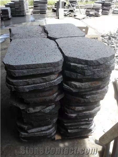 Black Handmade Lava Stone Irregular Crazy Paver