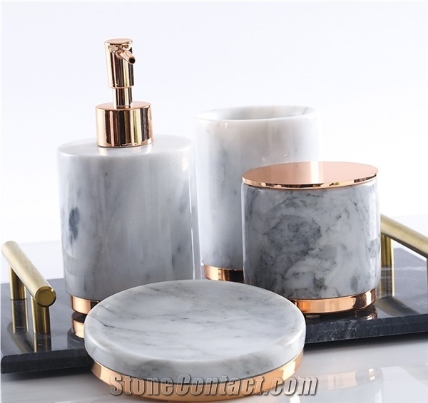 Marble 4 Pcs Bathroom Accessories Set with Metal Decoration