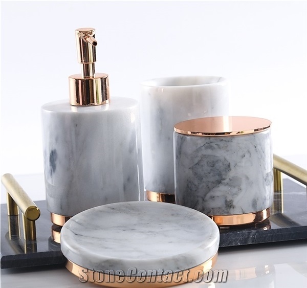 Marble 4 Pcs Bathroom Accessories Set with Metal Decoration
