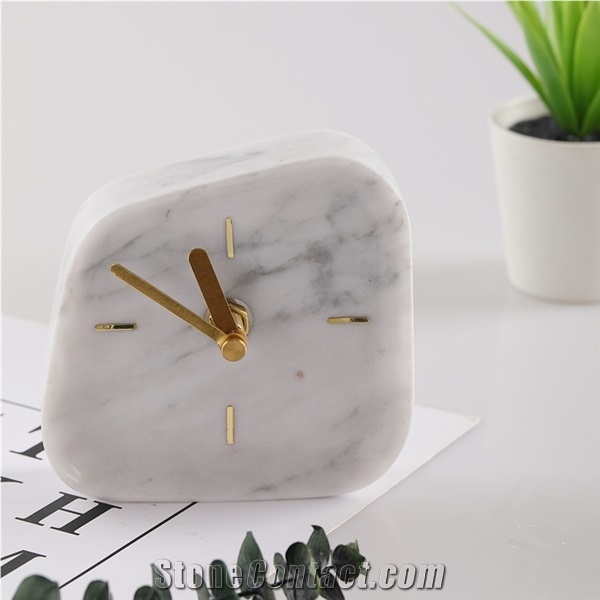 White Round Marble Home Office Table Decoration Clocks