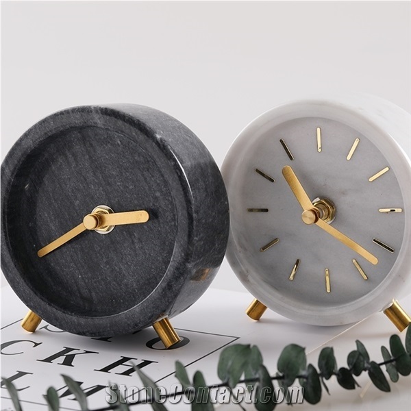 White Round Marble Home Office Table Decoration Clocks