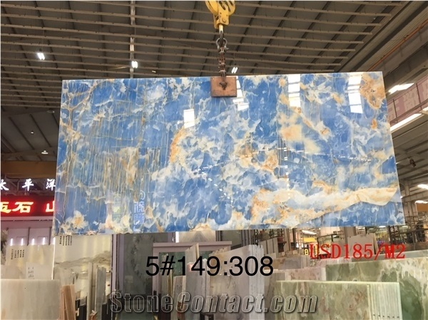 Blue Onyx Aqua Gold Agate Slab Tile for Wall Back Use