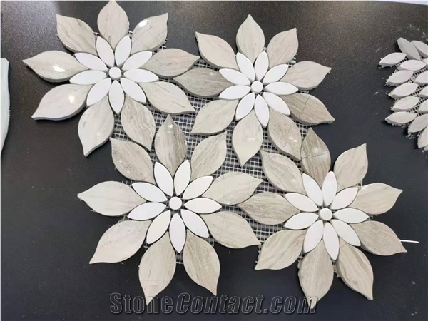 Natural Marble Bathroom Mosaic Pattern Flower Waterjet Tile