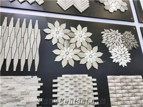 Wooden White Marble Wall Mosaic Pattern Tile Polished