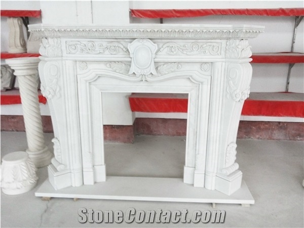 Beige Marble Wall Mounted Fireplace, Modern Marble Fireplace
