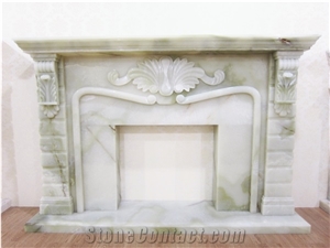 Beige Marble Wall Mounted Fireplace, Modern Marble Fireplace