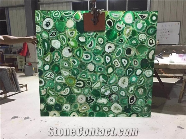 Big Green Agate Semiprecious Stone Slabs, Gemstone Slabs