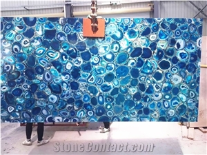 Blue Semi Precious Agata Stone Round Cafe Table Tops Design