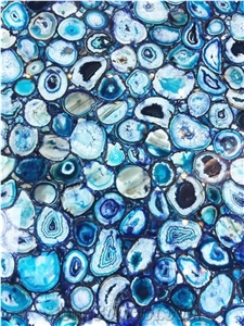 Blue Semi Precious Agata Stone Round Cafe Table Tops Design