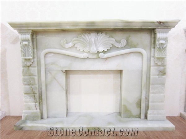 European Style Mantel Designs with Onyx Carved Fireplace
