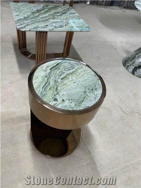 Exotic Marble Raggio Verde New Green Marble Round Table Top