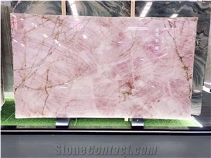 Hotel Translucent Pink Quartzite Slabs For Background Wall